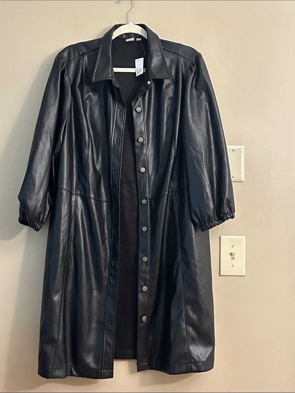 Gap puff sleeve faux-leather mini dress